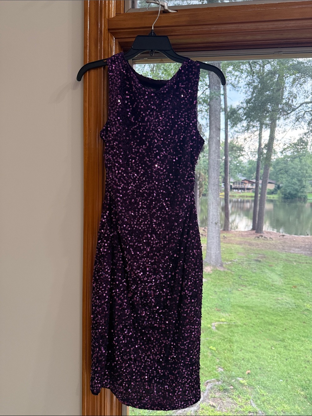 Gabby Skye Midnight Plum Sequin Midi Dress